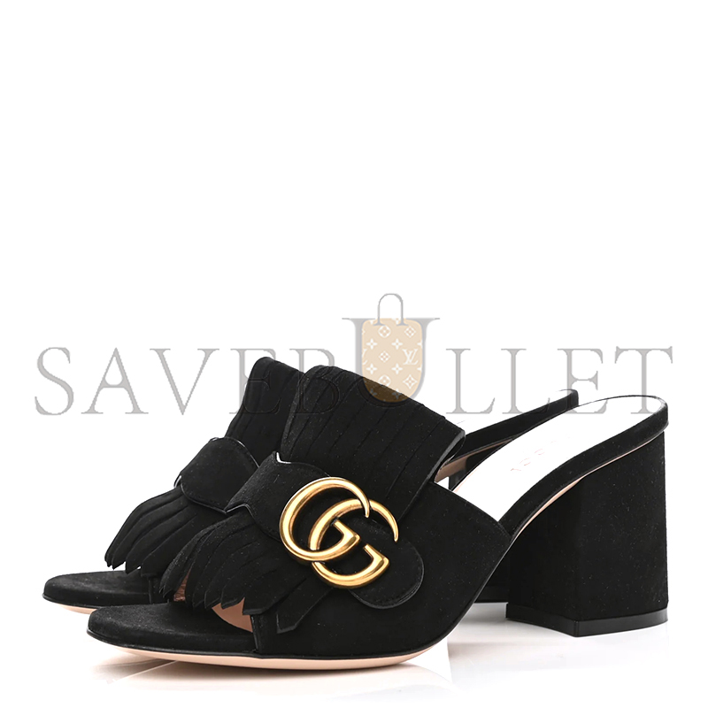 GUCCI WOMEN'S BLACK SUEDE GG MARMONT SLIDE 458051